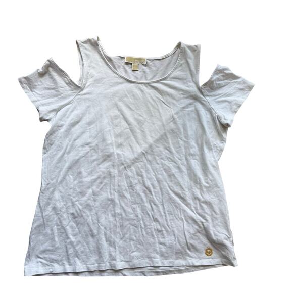 Michael Kors White Cold Shoulder Knit Shirt Size L Nautical Stretch Basics - Picture 9 of 15